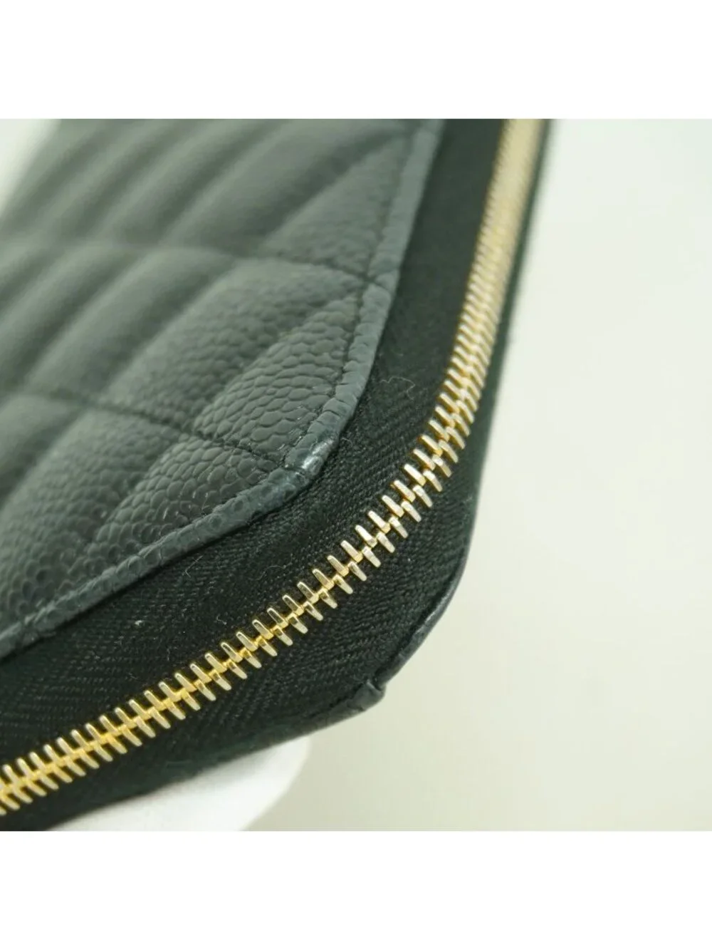 Chanel Wallet Quilted Caviar Leather Black Gold